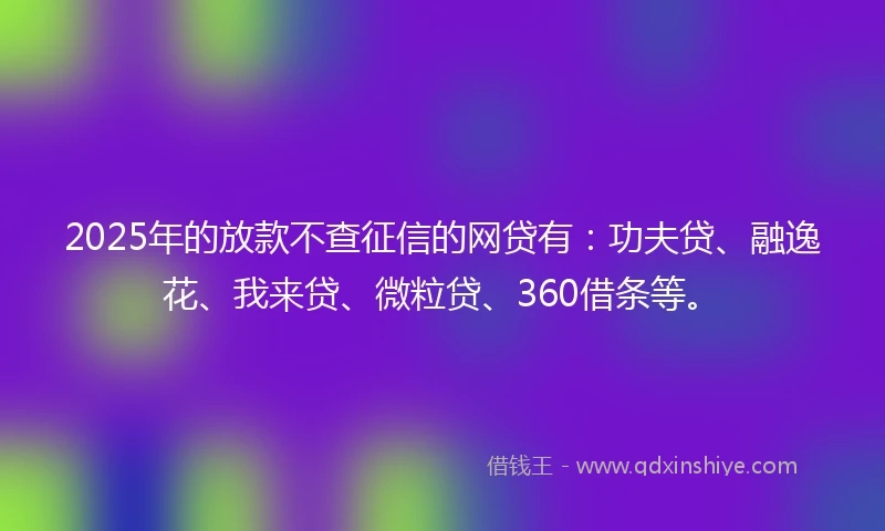 2025年的放款不查征信的网贷有：功夫贷、融逸花、我来贷、微粒贷、360借条等。