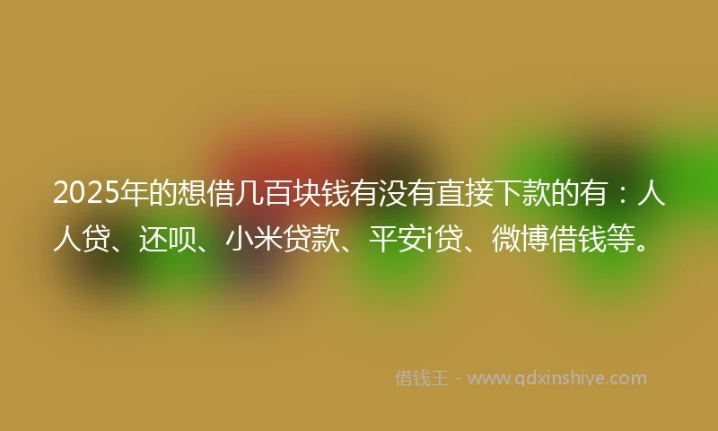 2025年的想借几百块钱有没有直接下款的有：人人贷、还呗、小米贷款、平安i贷、微博借钱等。