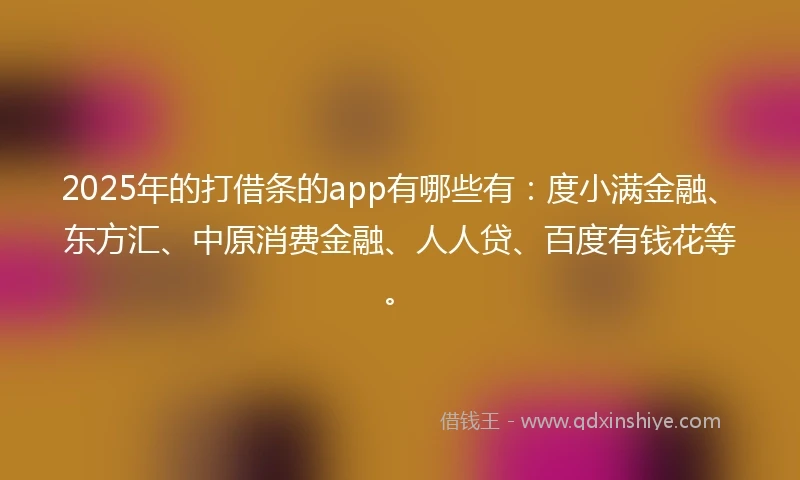 2025年的打借条的app有哪些有：度小满金融、东方汇、中原消费金融、人人贷、百度有钱花等。