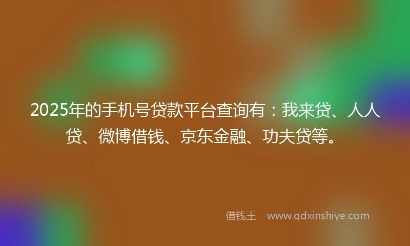 2025年的手机号贷款平台查询有：我来贷、人人贷、微博借钱、京东金融、功夫贷等。
