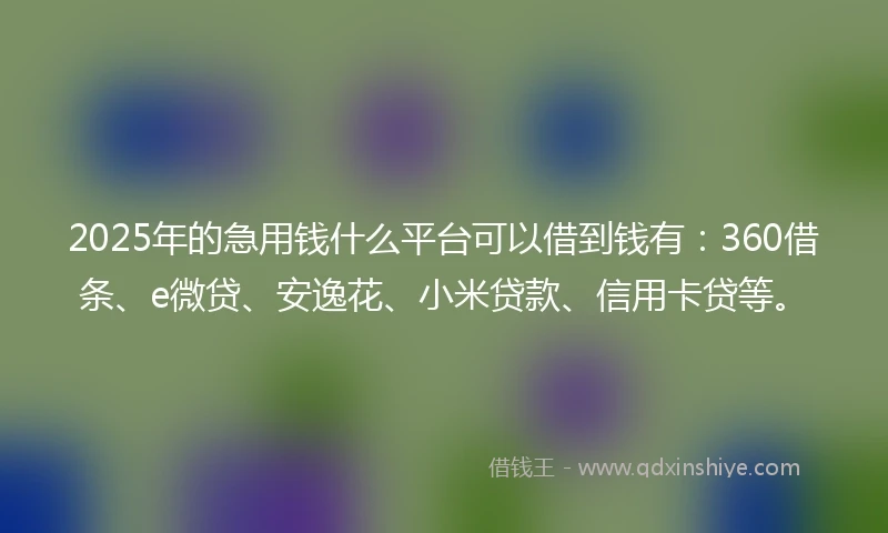 2025年的急用钱什么平台可以借到钱有：360借条、e微贷、安逸花、小米贷款、信用卡贷等。