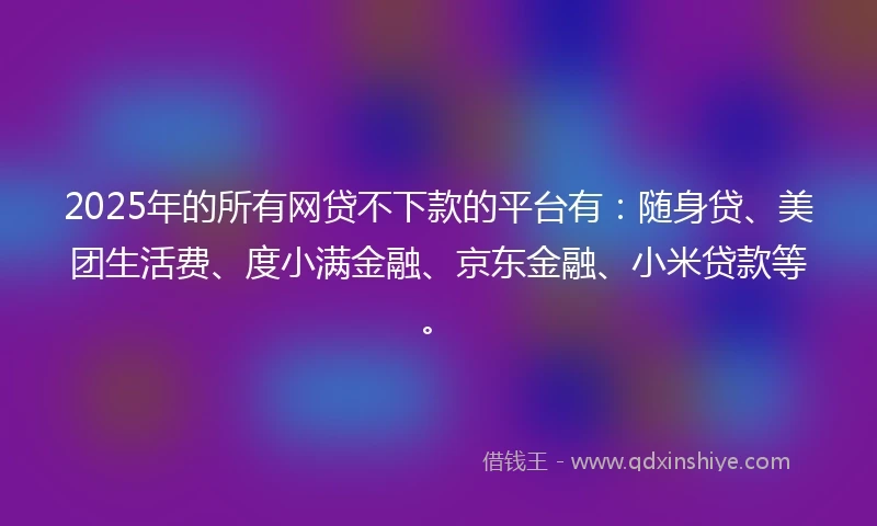 2025年的所有网贷不下款的平台有：随身贷、美团生活费、度小满金融、京东金融、小米贷款等。