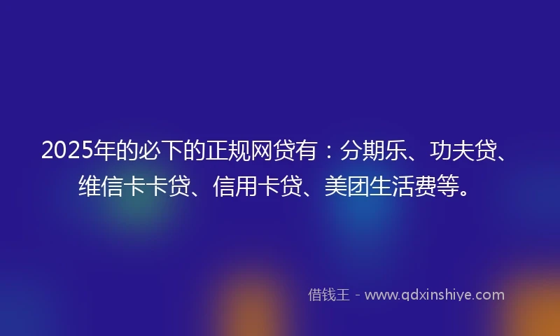 2025年的必下的正规网贷有：分期乐、功夫贷、维信卡卡贷、信用卡贷、美团生活费等。