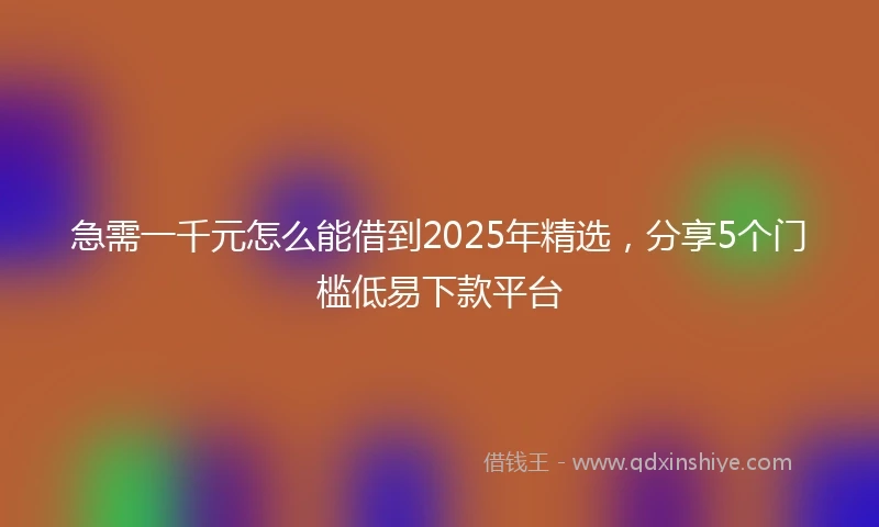 急需一千元怎么能借到2025年精选，分享5个门槛低易下款平台