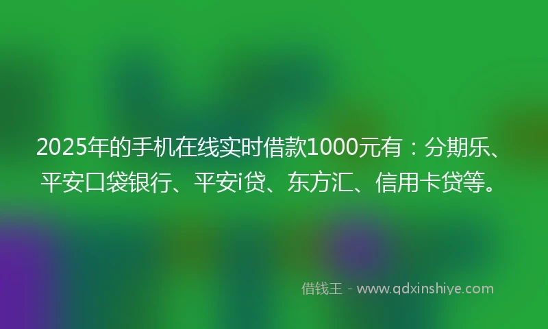 2025年的手机在线实时借款1000元有：分期乐、平安口袋银行、平安i贷、东方汇、信用卡贷等。