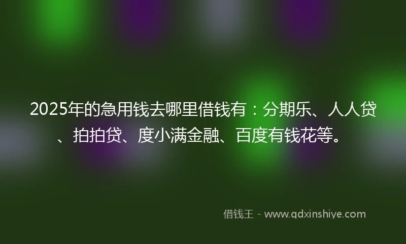2025年的急用钱去哪里借钱有：分期乐、人人贷、拍拍贷、度小满金融、百度有钱花等。