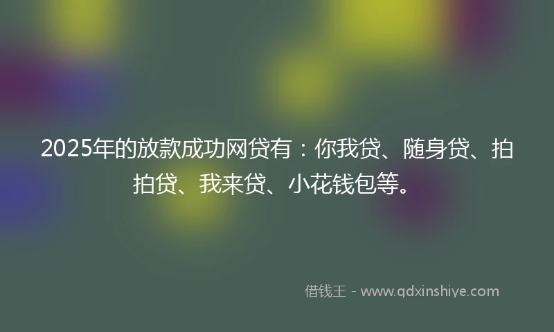 2025年的放款成功网贷有：你我贷、随身贷、拍拍贷、我来贷、小花钱包等。