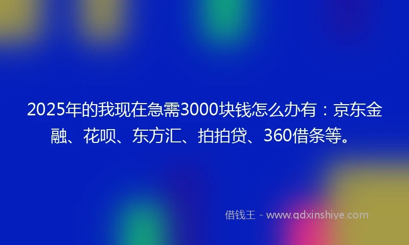 2025年的我现在急需3000块钱怎么办有：京东金融、花呗、东方汇、拍拍贷、360借条等。