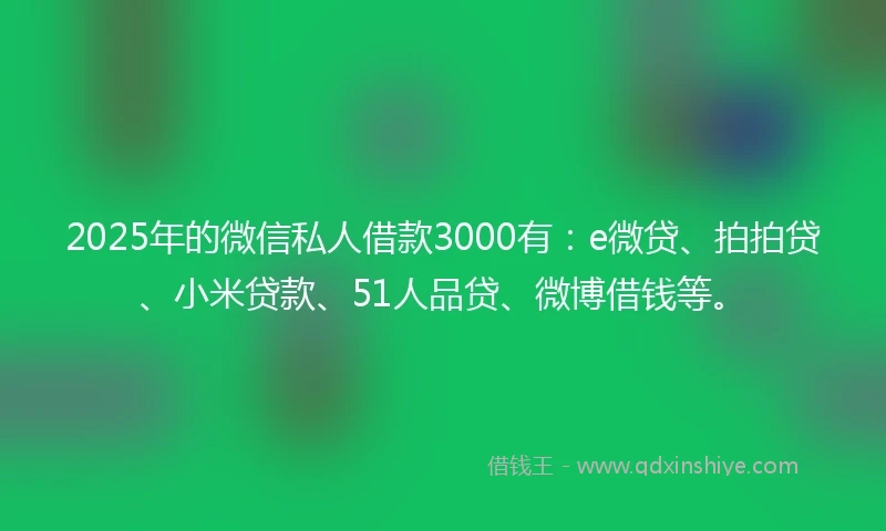 2025年的微信私人借款3000有：e微贷、拍拍贷、小米贷款、51人品贷、微博借钱等。