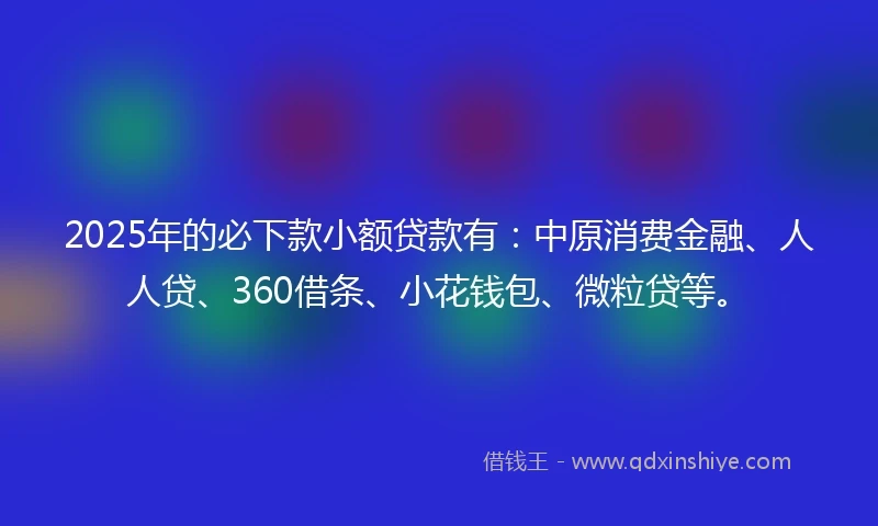 2025年的必下款小额贷款有：中原消费金融、人人贷、360借条、小花钱包、微粒贷等。