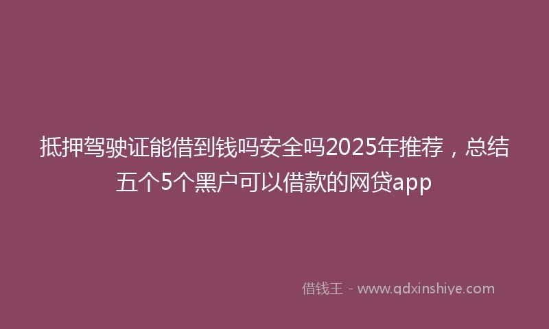抵押驾驶证能借到钱吗安全吗2025年推荐，总结五个5个黑户可以借款的网贷app