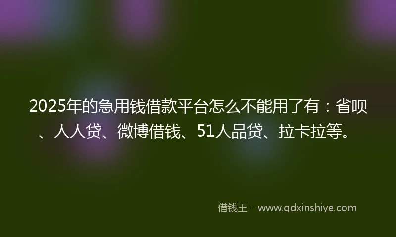 2025年的急用钱借款平台怎么不能用了有：省呗、人人贷、微博借钱、51人品贷、拉卡拉等。