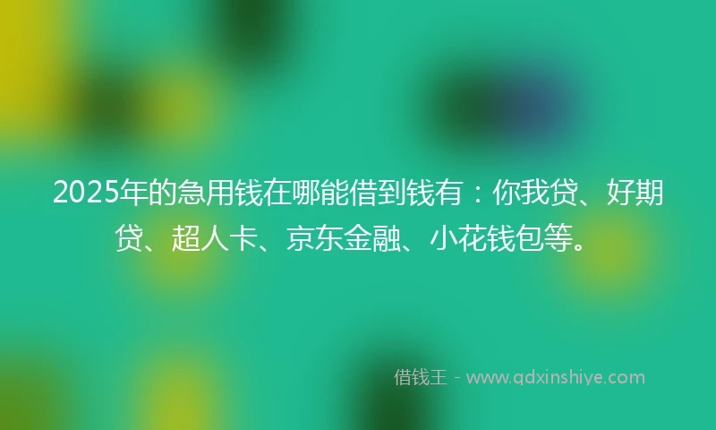 2025年的急用钱在哪能借到钱有：你我贷、好期贷、超人卡、京东金融、小花钱包等。