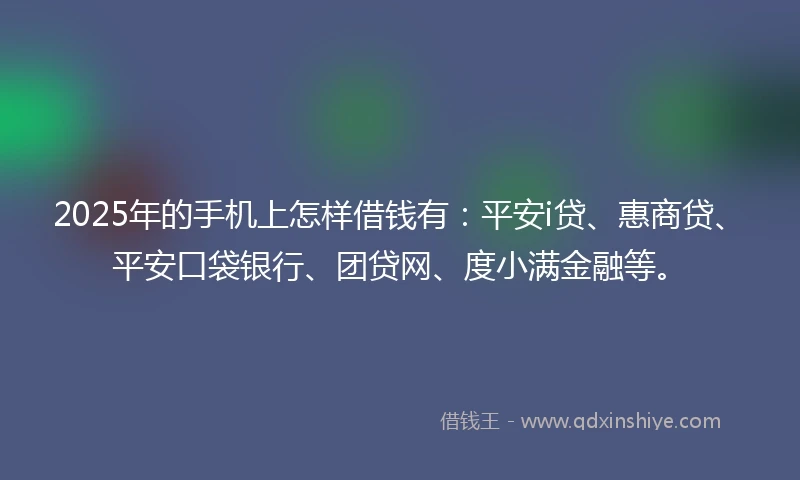 2025年的手机上怎样借钱有：平安i贷、惠商贷、平安口袋银行、团贷网、度小满金融等。