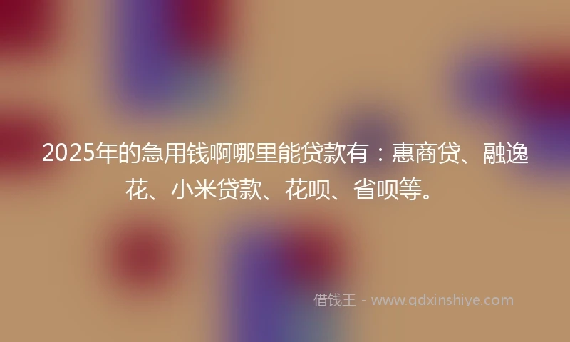 2025年的急用钱啊哪里能贷款有:惠商贷、融逸花、小米贷款、花呗、省呗等。