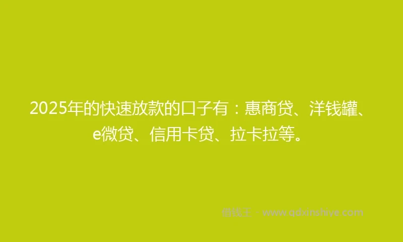 2025年的快速放款的口子有：惠商贷、洋钱罐、e微贷、信用卡贷、拉卡拉等。