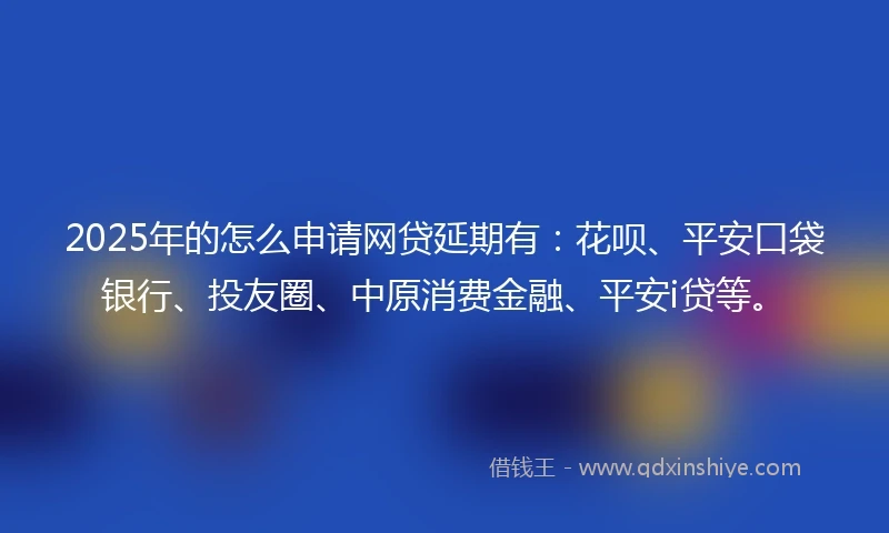 2025年的怎么申请网贷延期有：花呗、平安口袋银行、投友圈、中原消费金融、平安i贷等。