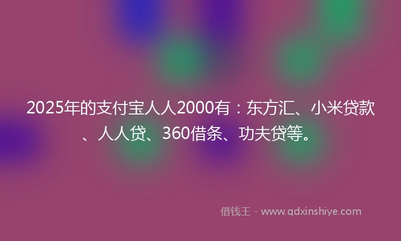 2025年的支付宝人人2000有：东方汇、小米贷款、人人贷、360借条、功夫贷等。