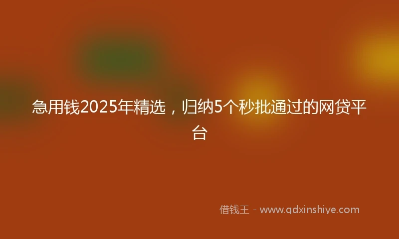 急用钱2025年精选，归纳5个秒批通过的网贷平台