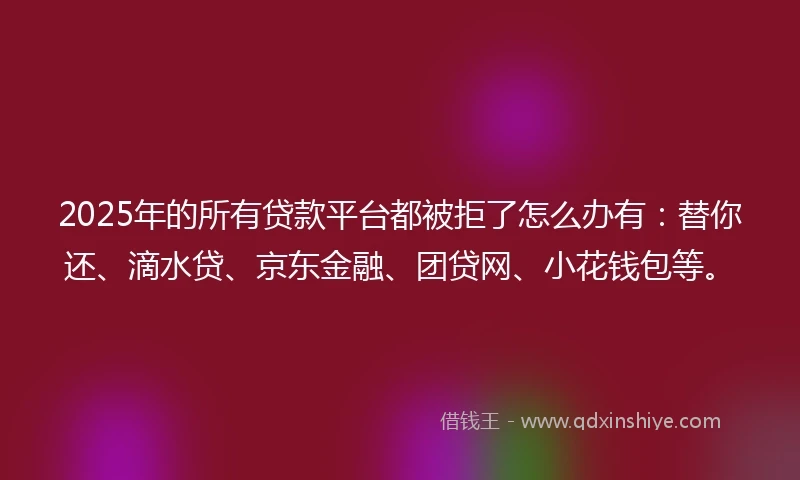 2025年的所有贷款平台都被拒了怎么办有：替你还、滴水贷、京东金融、团贷网、小花钱包等。