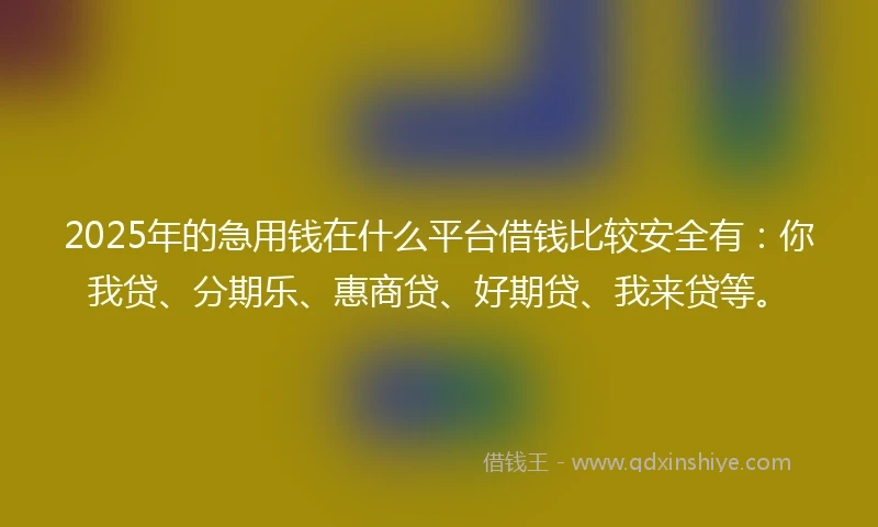2025年的急用钱在什么平台借钱比较安全有：你我贷、分期乐、惠商贷、好期贷、我来贷等。