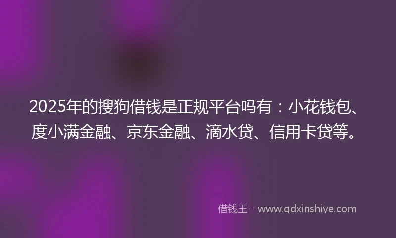 2025年的搜狗借钱是正规平台吗有：小花钱包、度小满金融、京东金融、滴水贷、信用卡贷等。