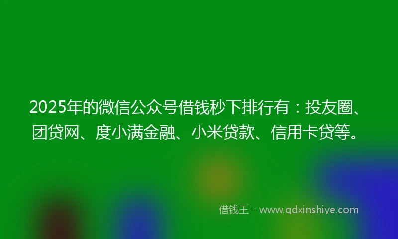 2025年的微信公众号借钱秒下排行有：投友圈、团贷网、度小满金融、小米贷款、信用卡贷等。