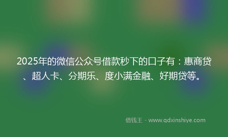 2025年的微信公众号借款秒下的口子有：惠商贷、超人卡、分期乐、度小满金融、好期贷等。