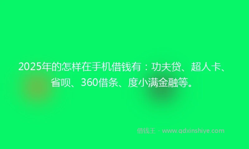 2025年的怎样在手机借钱有：功夫贷、超人卡、省呗、360借条、度小满金融等。