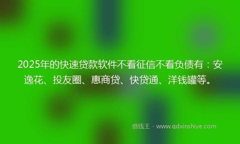 2025年的快速贷款软件不看征信不看负债有：安逸花、投友圈、惠商贷、快贷通、洋钱罐等。