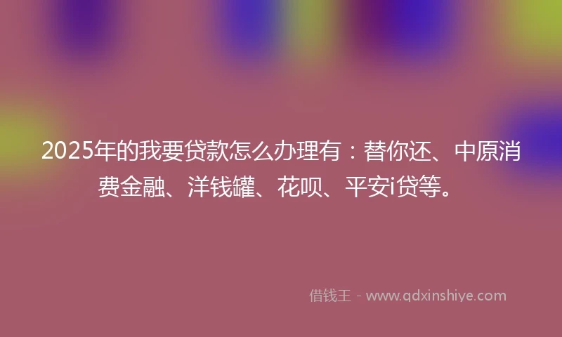 2025年的我要贷款怎么办理有：替你还、中原消费金融、洋钱罐、花呗、平安i贷等。