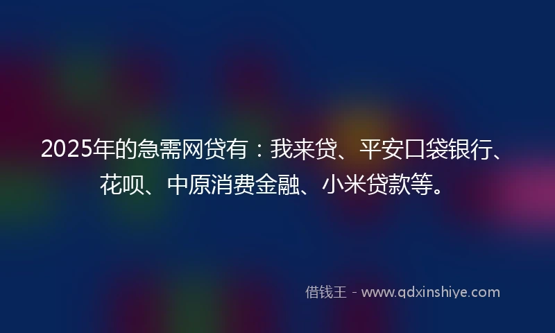 2025年的急需网贷有：我来贷、平安口袋银行、花呗、中原消费金融、小米贷款等。