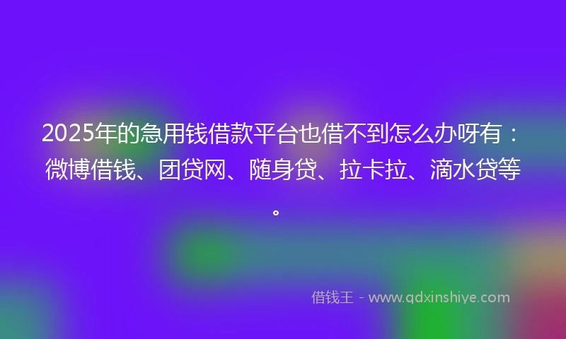 2025年的急用钱借款平台也借不到怎么办呀有：微博借钱、团贷网、随身贷、拉卡拉、滴水贷等。