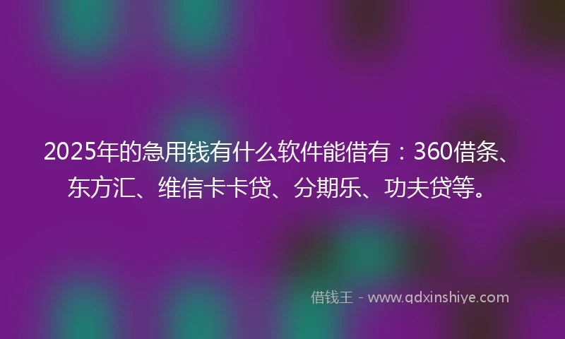 2025年的急用钱有什么软件能借有：360借条、东方汇、维信卡卡贷、分期乐、功夫贷等。
