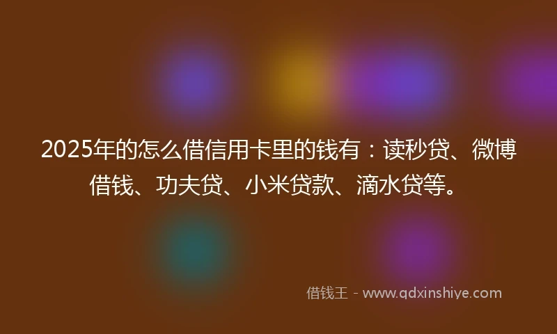 2025年的怎么借信用卡里的钱有：读秒贷、微博借钱、功夫贷、小米贷款、滴水贷等。