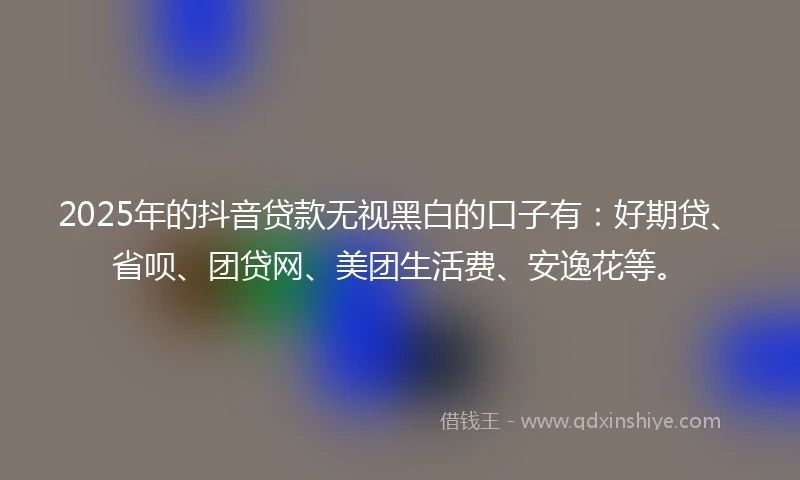 2025年的抖音贷款无视黑白的口子有：好期贷、省呗、团贷网、美团生活费、安逸花等。