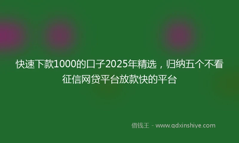 快速下款1000的口子2025年精选，归纳五个不看征信网贷平台放款快的平台
