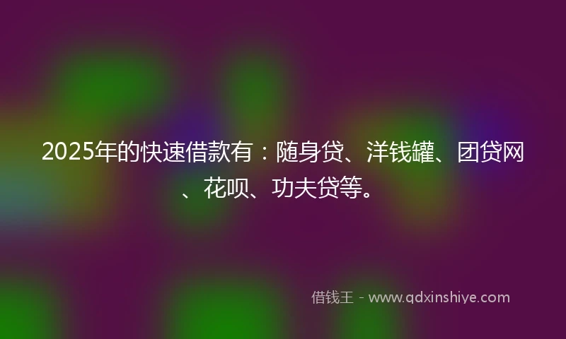 2025年的快速借款有：随身贷、洋钱罐、团贷网、花呗、功夫贷等。