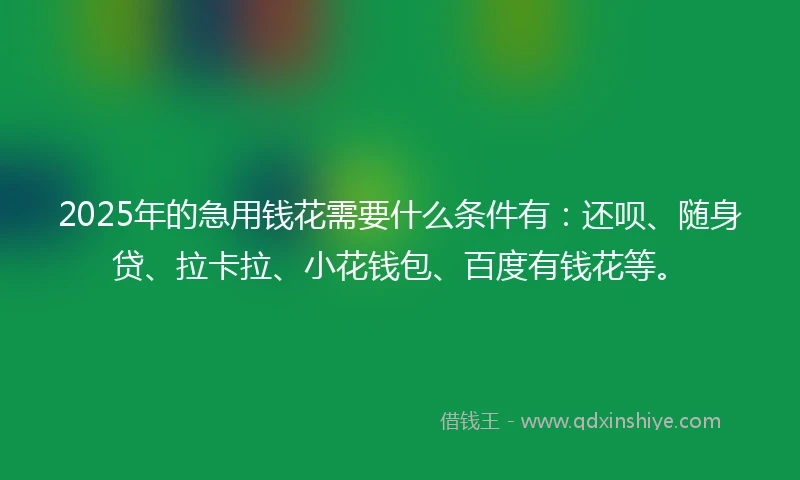 2025年的急用钱花需要什么条件有：还呗、随身贷、拉卡拉、小花钱包、百度有钱花等。