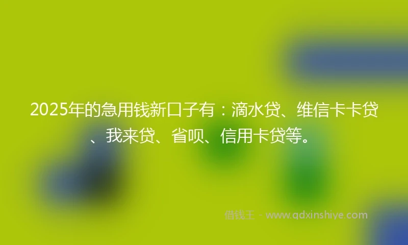 2025年的急用钱新口子有：滴水贷、维信卡卡贷、我来贷、省呗、信用卡贷等。