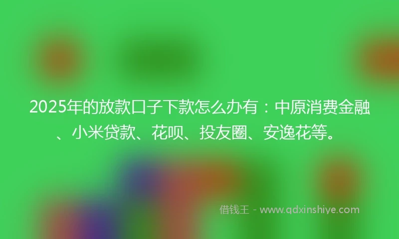 2025年的放款口子下款怎么办有：中原消费金融、小米贷款、花呗、投友圈、安逸花等。