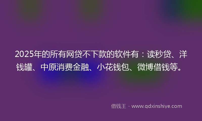 2025年的所有网贷不下款的软件有：读秒贷、洋钱罐、中原消费金融、小花钱包、微博借钱等。