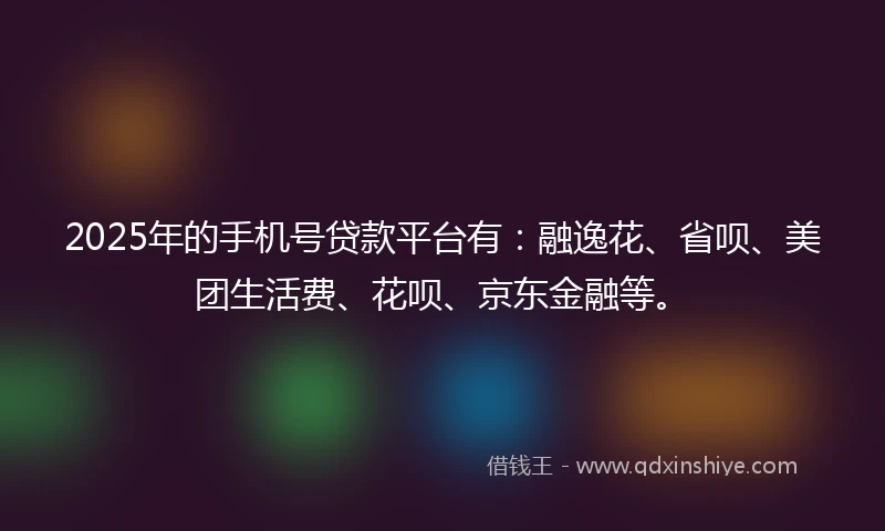 2025年的手机号贷款平台有：融逸花、省呗、美团生活费、花呗、京东金融等。