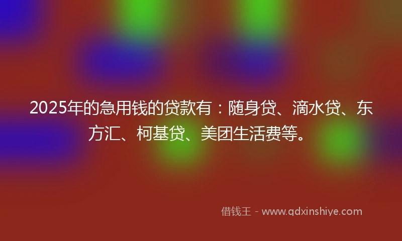 2025年的急用钱的贷款有：随身贷、滴水贷、东方汇、柯基贷、美团生活费等。