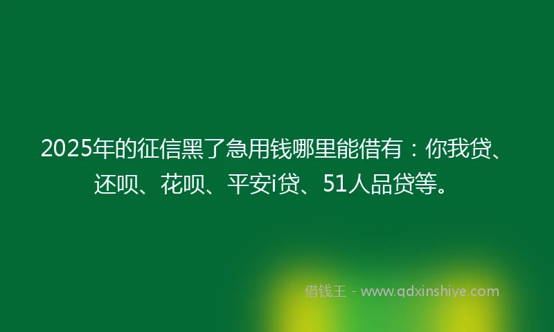 2025年的征信黑了急用钱哪里能借有：你我贷、还呗、花呗、平安i贷、51人品贷等。