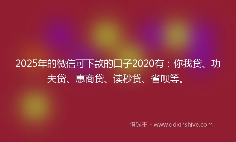2025年的微信可下款的口子2020有：你我贷、功夫贷、惠商贷、读秒贷、省呗等。