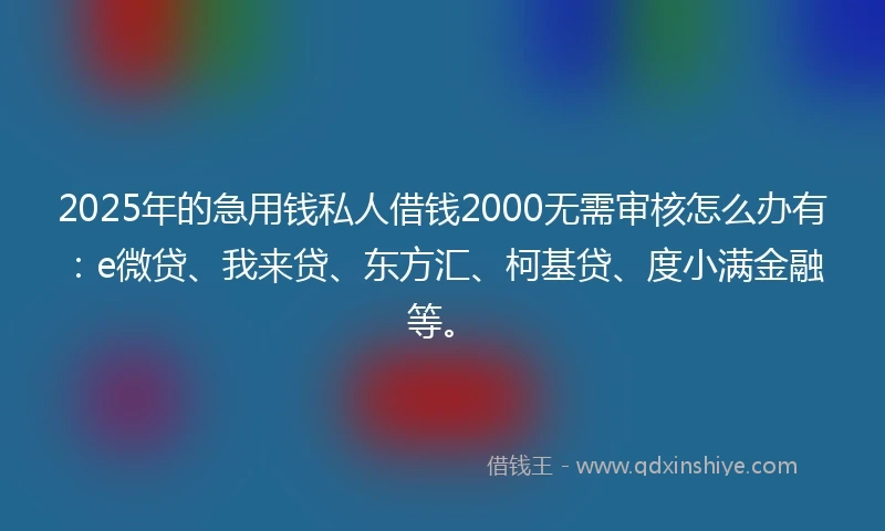 2025年的急用钱私人借钱2000无需审核怎么办有：e微贷、我来贷、东方汇、柯基贷、度小满金融等。