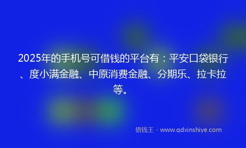 2025年的手机号可借钱的平台有：平安口袋银行、度小满金融、中原消费金融、分期乐、拉卡拉等。