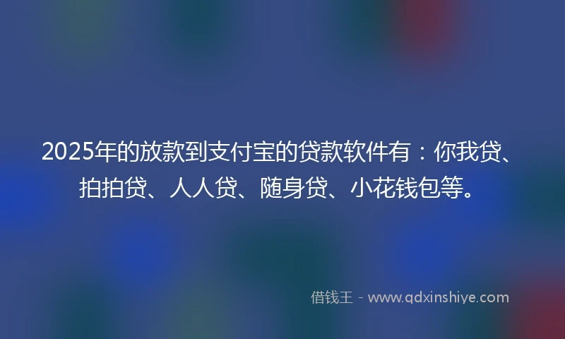 2025年的放款到支付宝的贷款软件有：你我贷、拍拍贷、人人贷、随身贷、小花钱包等。