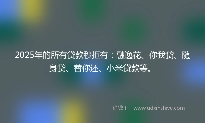 2025年的所有贷款秒拒有：融逸花、你我贷、随身贷、替你还、小米贷款等。